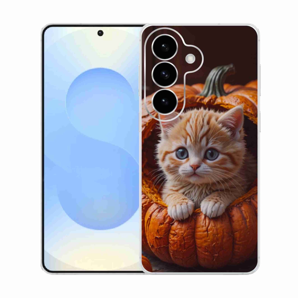 Gelový kryt mmCase na Samsung Galaxy S26  - kotě a dýně 2