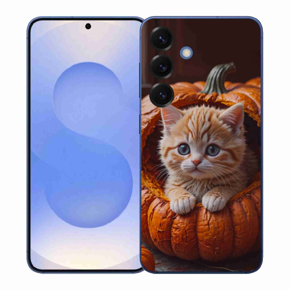 Gelový kryt mmCase na Samsung Galaxy S26+ - kotě a dýně 2