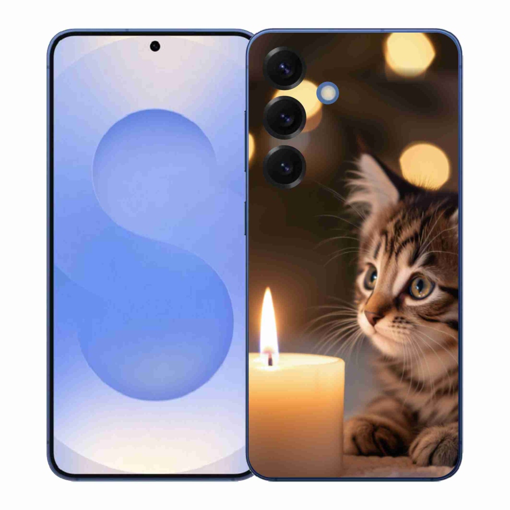 Gelový kryt mmCase na Samsung Galaxy S26+ - kotě a svíčka