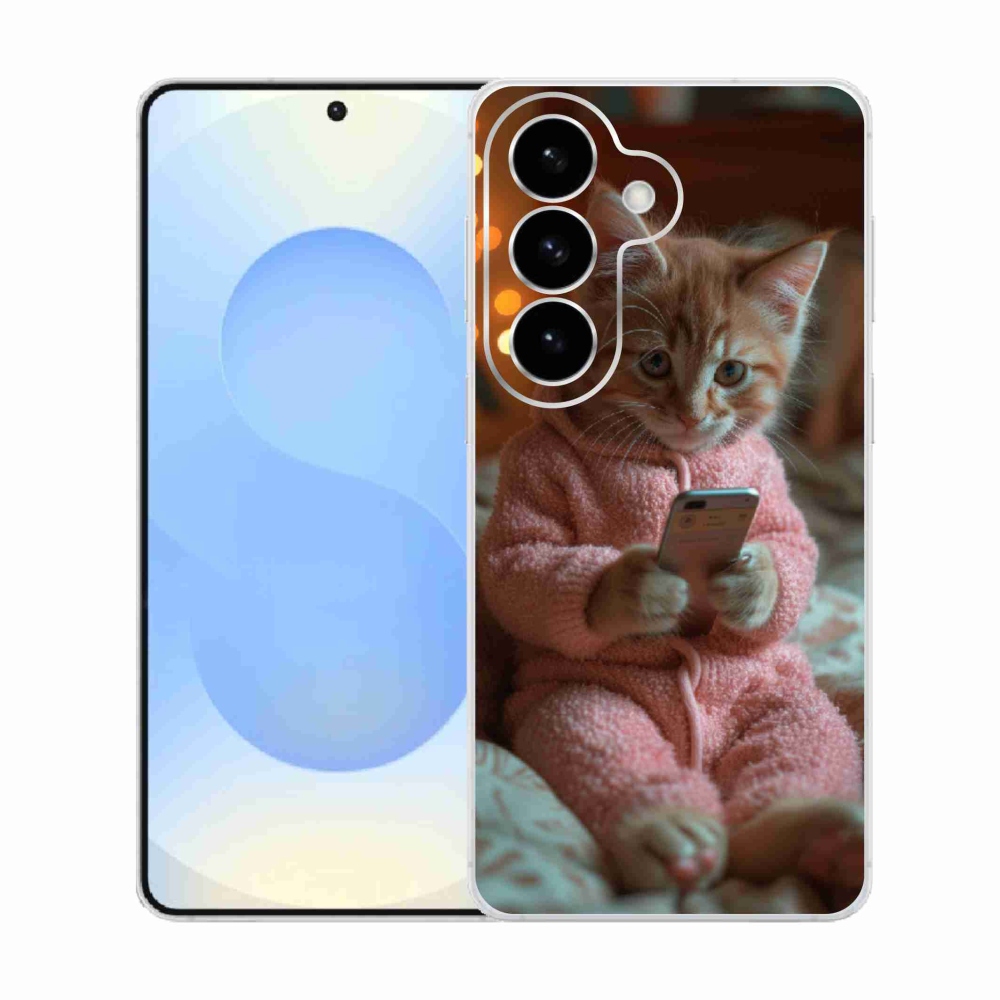 Gelový kryt mmCase na Samsung Galaxy S26  - kotě s mobilem