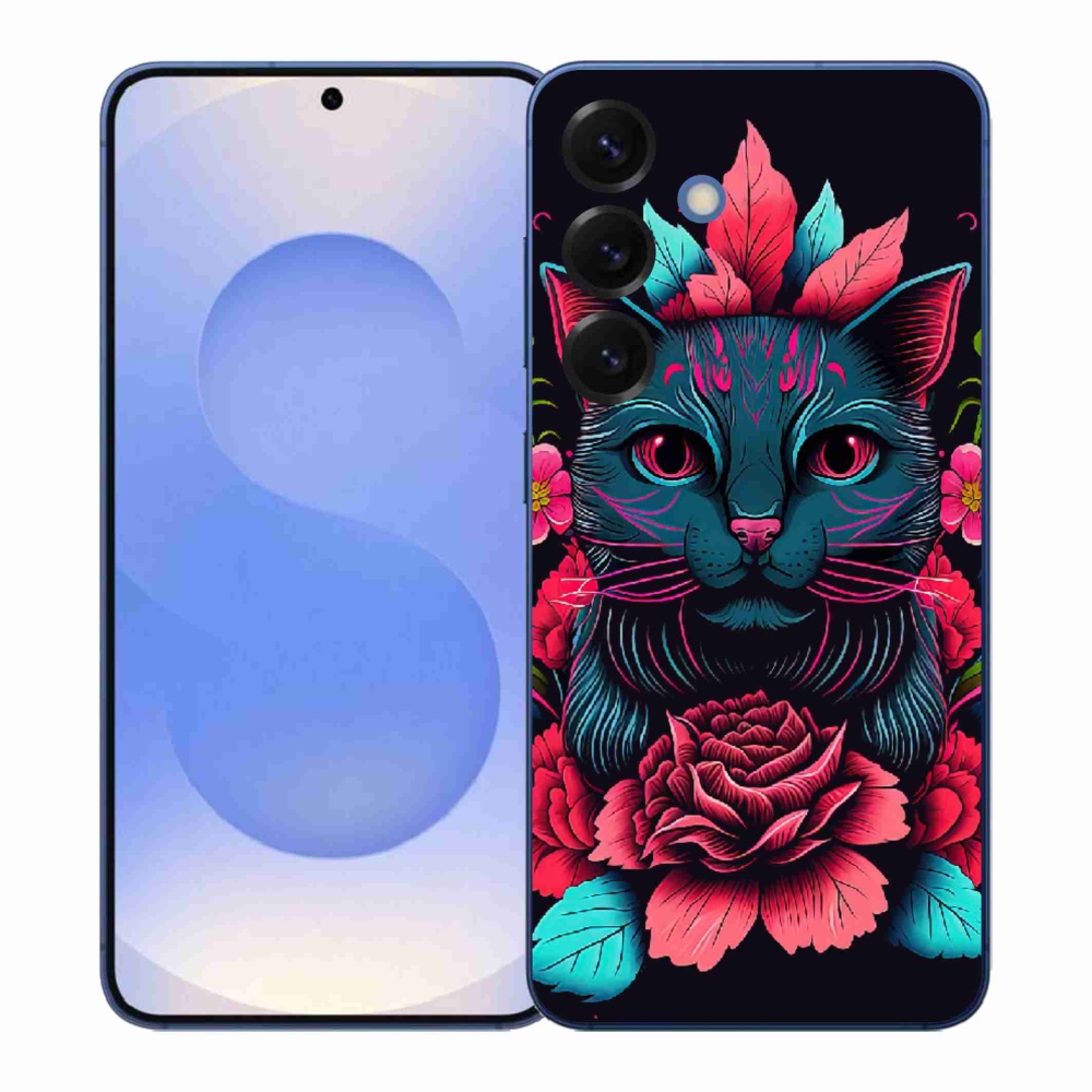 Gelový kryt mmCase na Samsung Galaxy S26+ - květiny a kočka