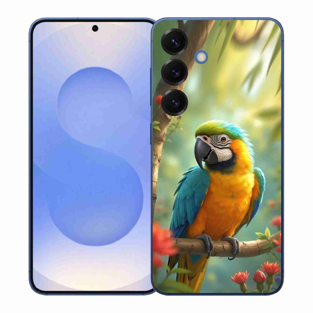 Gelový kryt mmCase na Samsung Galaxy S26+ - papoušek ara modrožlutá