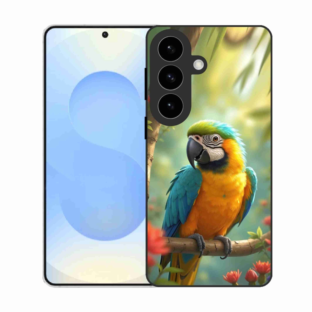 Gelový kryt mmCase na Samsung Galaxy S26 - papoušek ara modrožlutá