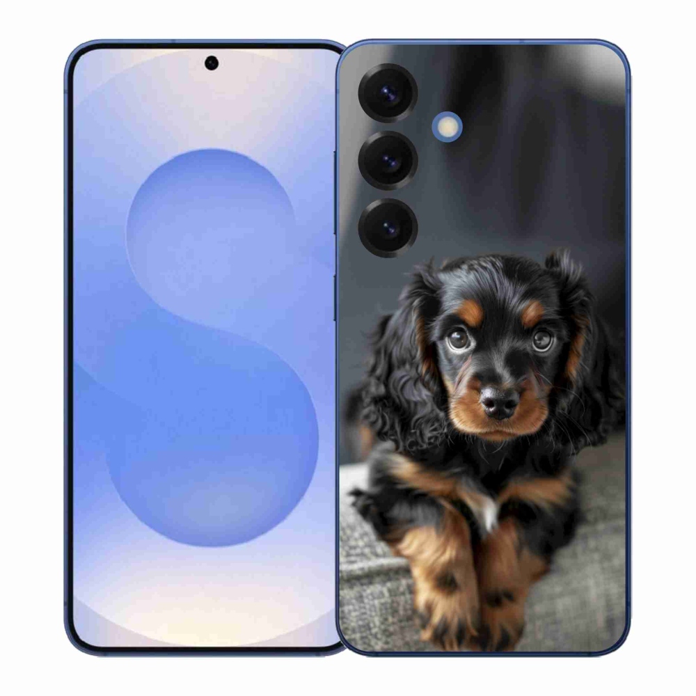 Gelový kryt mmCase na Samsung Galaxy S26+ - roztomilý dlouhosrstý jezevčík