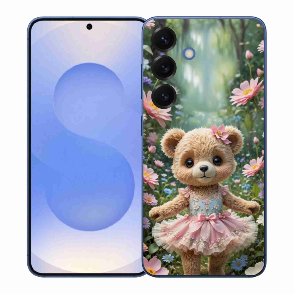 Gelový kryt mmCase na Samsung Galaxy S26+ - roztomilý medvídek v květinách