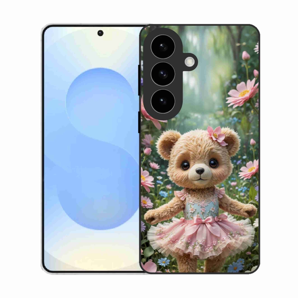 Gelový kryt mmCase na Samsung Galaxy S26 - roztomilý medvídek v květinách