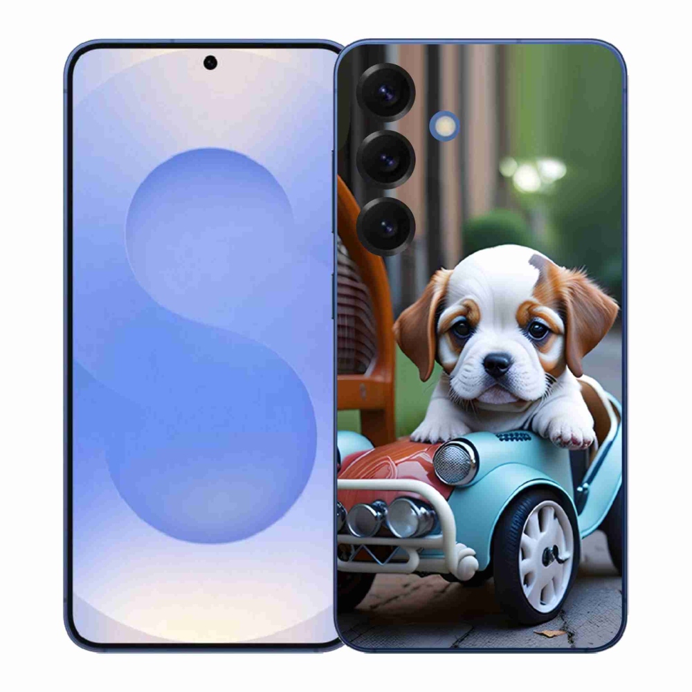 Gelový kryt mmCase na Samsung Galaxy S26+ - štěně v retro autě