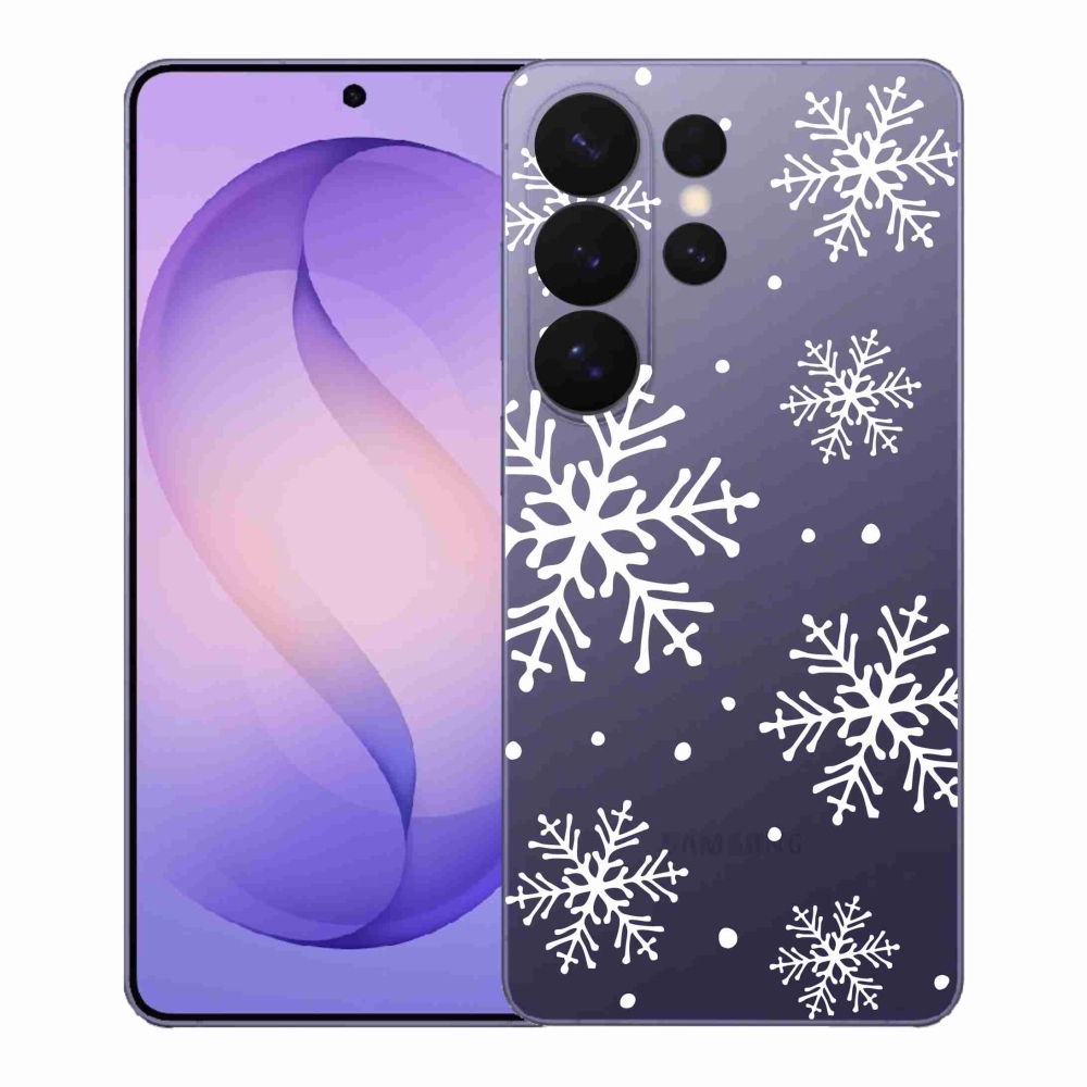 Gelový kryt mmCase na Samsung Galaxy S26 Ultra - bílé vločky na průhledném pozadí