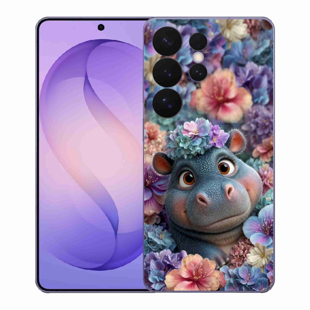 Gelový kryt mmCase na Samsung Galaxy S26 Ultra - hrošík v květinách