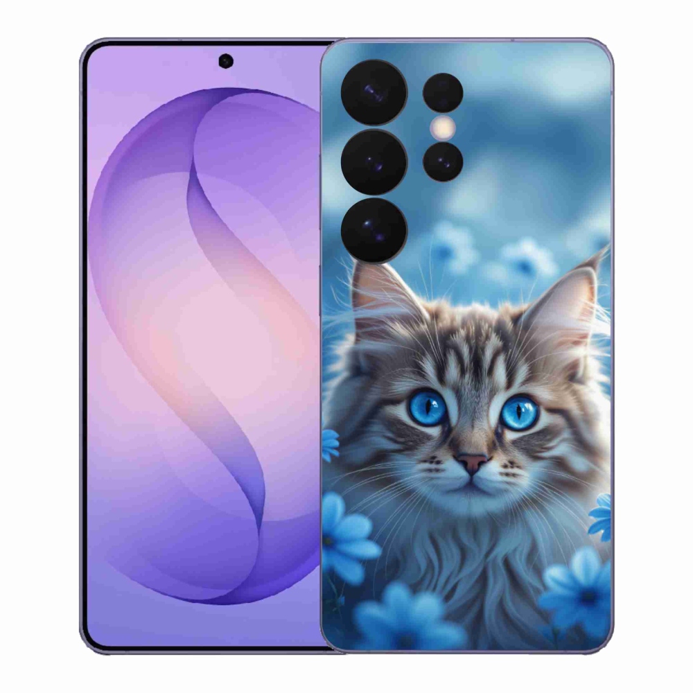 Gelový kryt mmCase na Samsung Galaxy S26 Ultra - koťátko v modrých květech