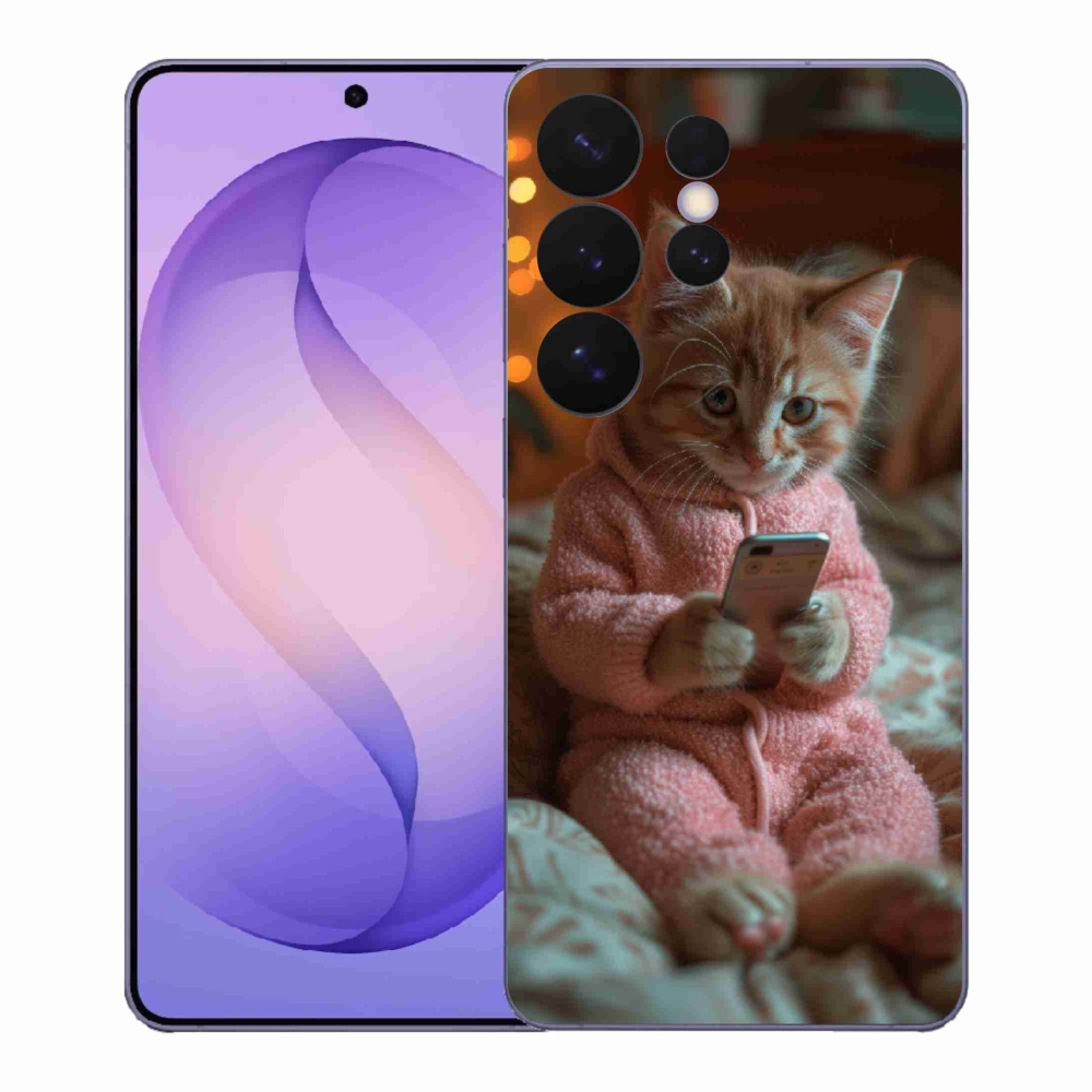 Gelový kryt mmCase na Samsung Galaxy S26 Ultra - kotě s mobilem