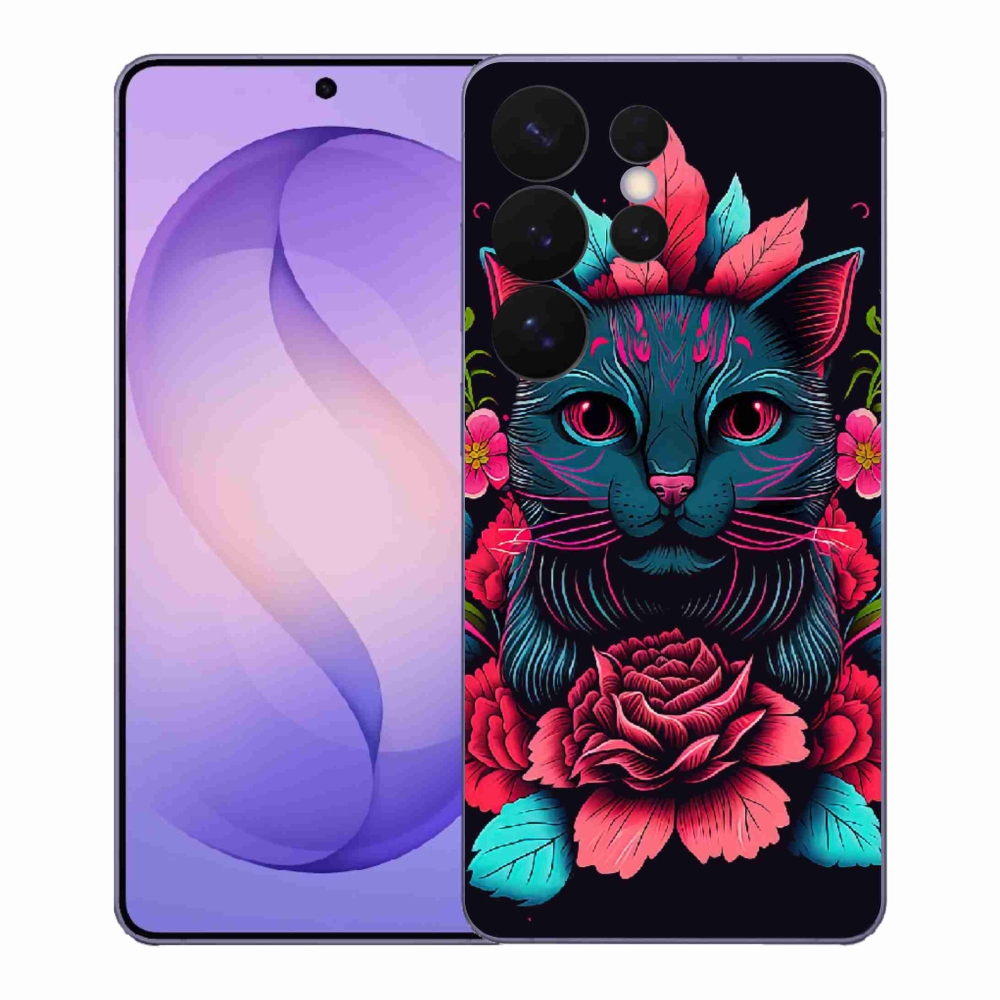 Gelový kryt mmCase na Samsung Galaxy S26 Ultra - květiny a kočka