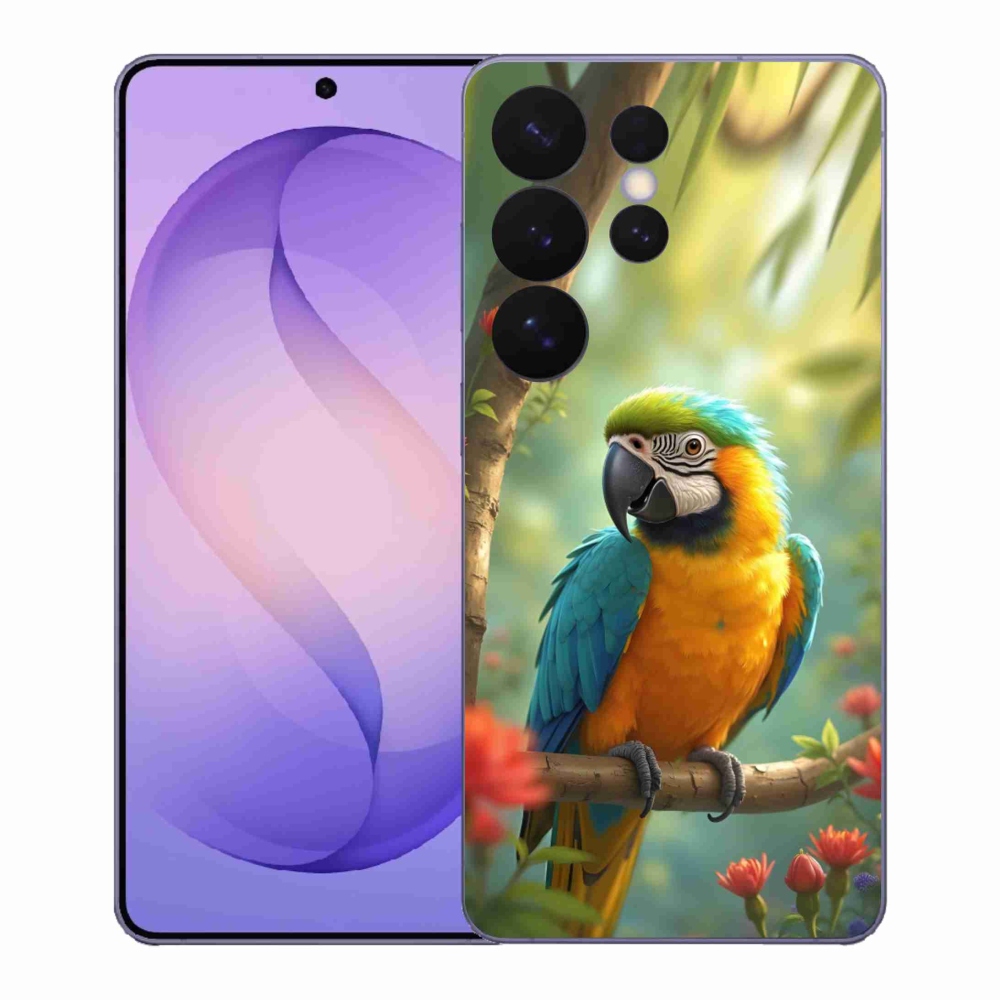 Gelový kryt mmCase na Samsung Galaxy S26 Ultra - papoušek ara modrožlutá