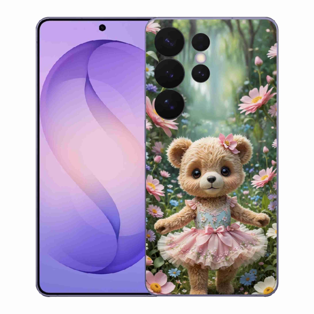 Gelový kryt mmCase na Samsung Galaxy S26 Ultra - roztomilý medvídek v květinách