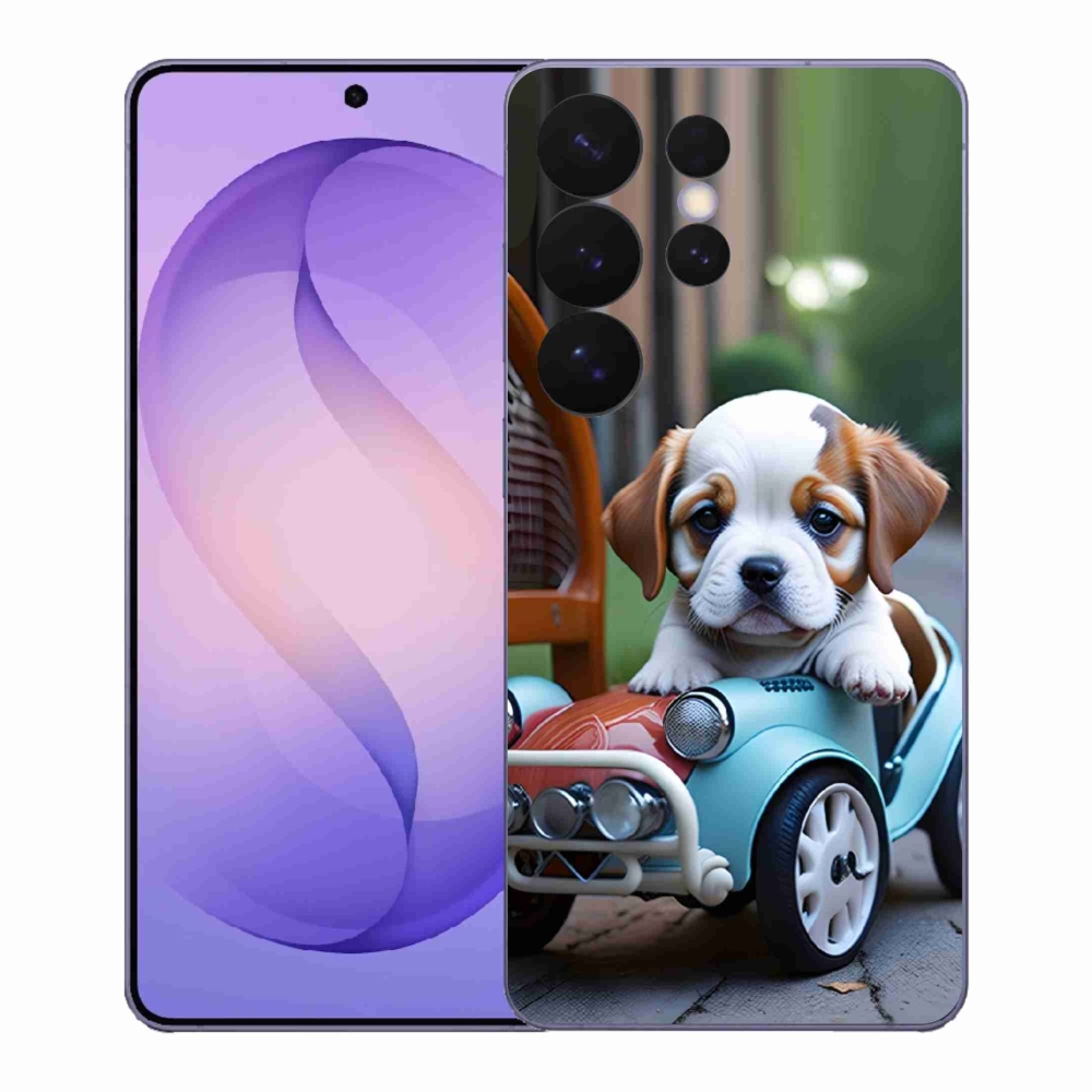 Gelový kryt mmCase na Samsung Galaxy S26 Ultra - štěně v retro autě