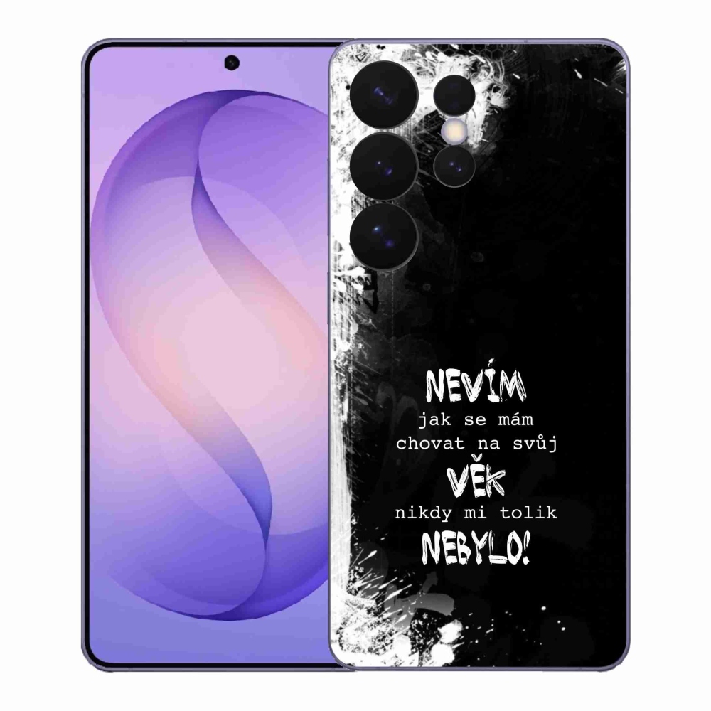 Gelový kryt mmCase na Samsung Galaxy S26 Ultra - vtipný text 14 černé pozadí