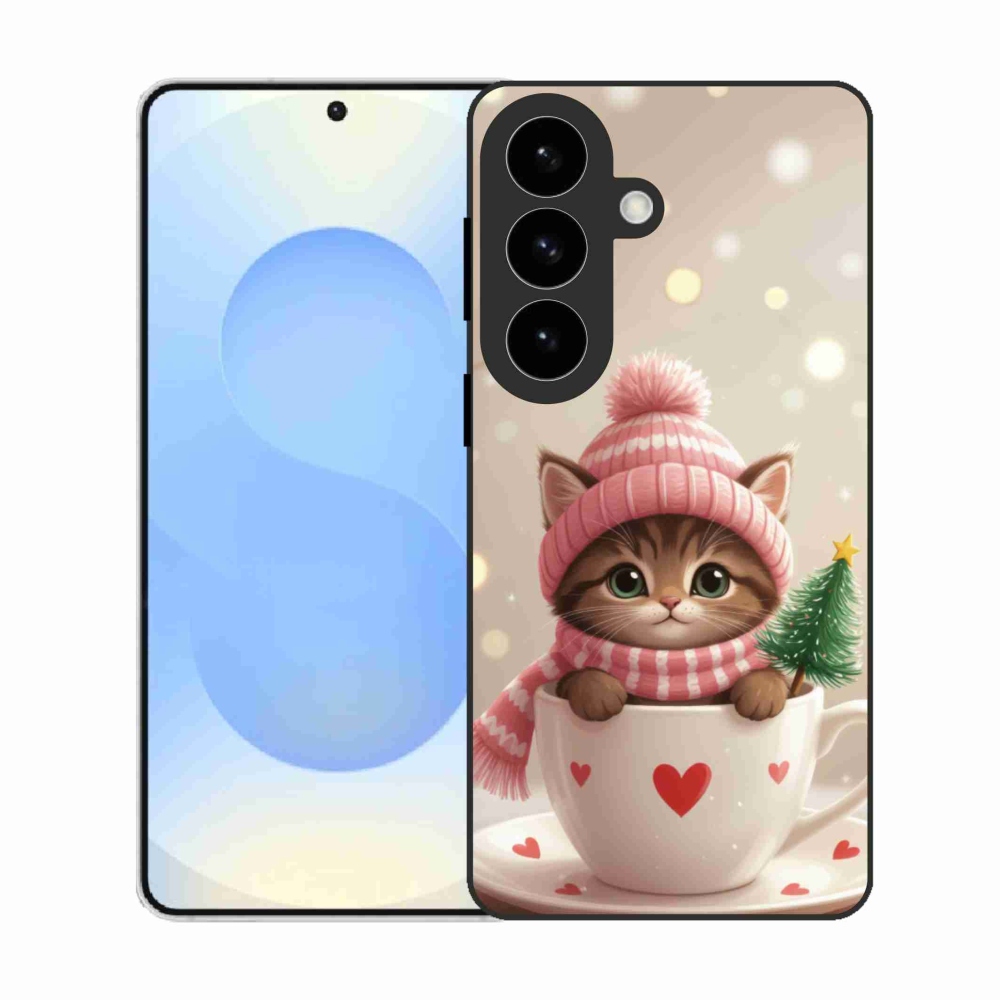 Gelový kryt mmCase na Samsung Galaxy S26 - vánoční kotě v hrnku