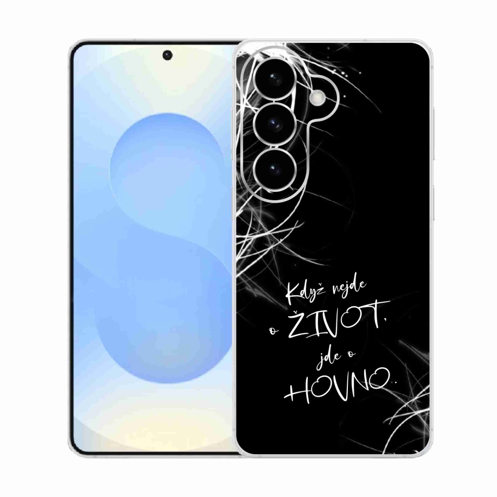 Gelový kryt mmCase na Samsung Galaxy S26  - vtipný text 16 černé pozadí