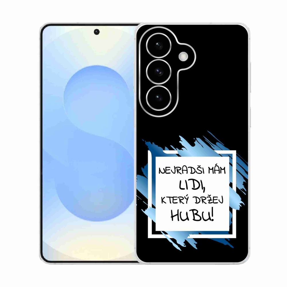 Gelový kryt mmCase na Samsung Galaxy S26  - vtipný text 7 bíločerné pozadí