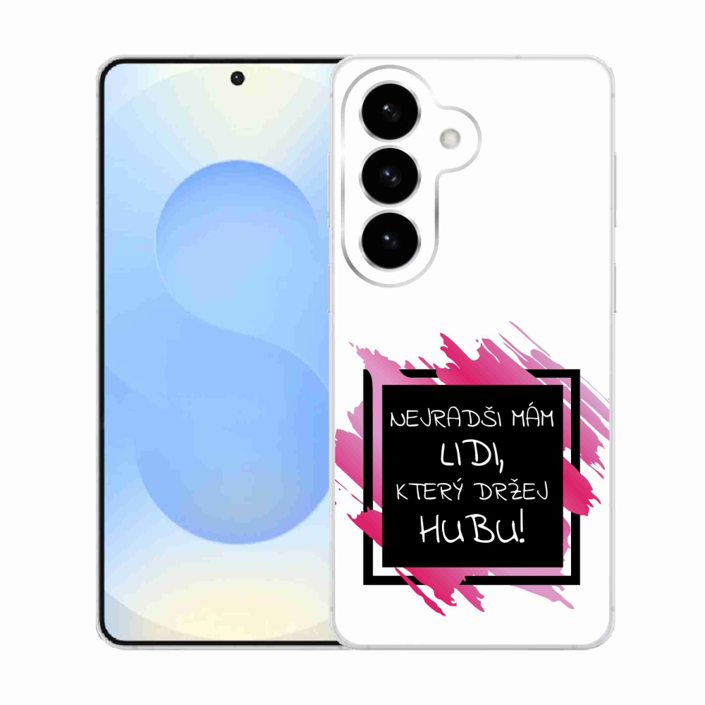 Gelový kryt mmCase na Samsung Galaxy S26  - vtipný text 7 černobílé pozadí