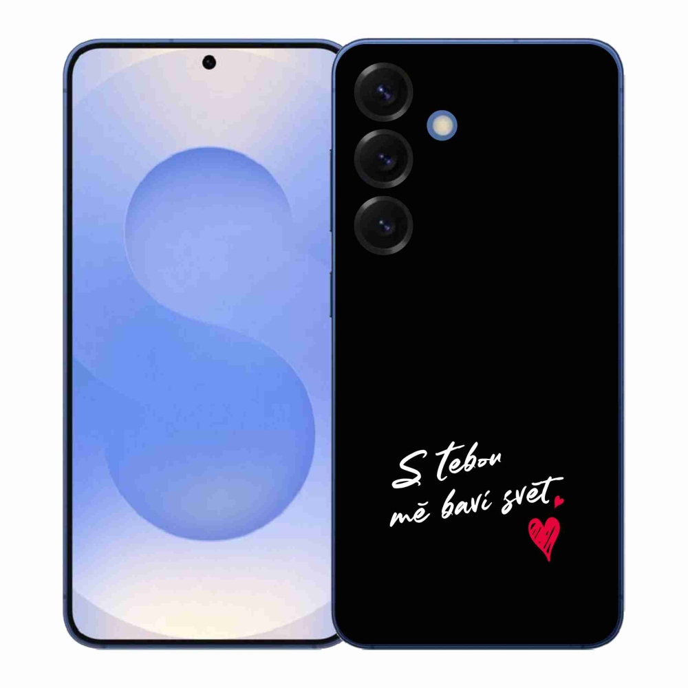 Gelový kryt mmCase na Samsung Galaxy S26+ - zamilovaný text 1 černé pozadí