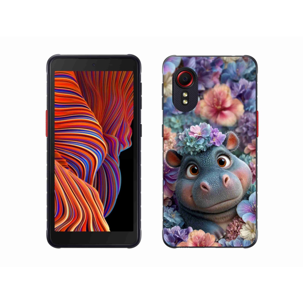 Gelový kryt mmCase na Samsung Galaxy Xcover 5 - hrošík v květinách
