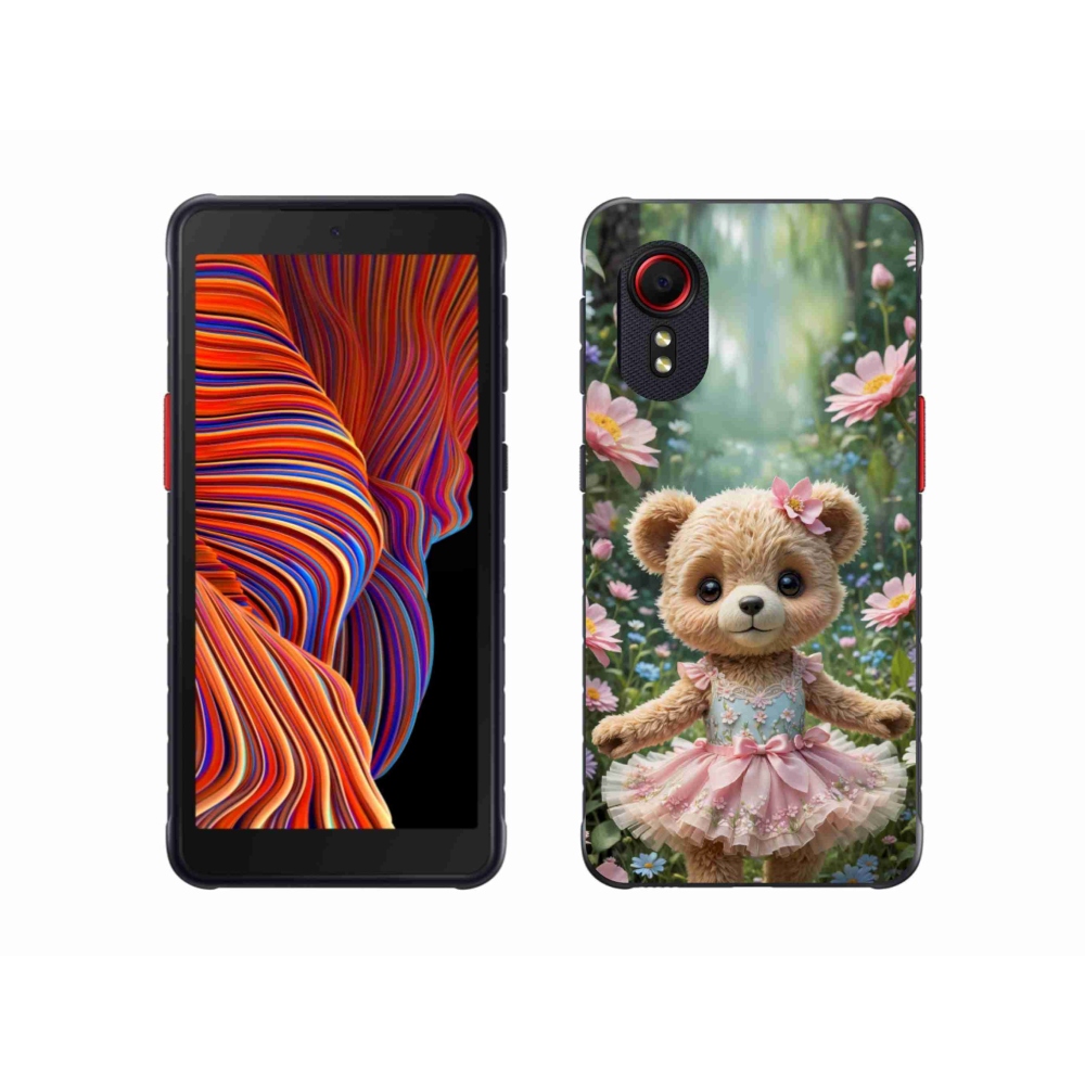 Gelový kryt mmCase na Samsung Galaxy Xcover 5 - roztomilý medvídek v květinách
