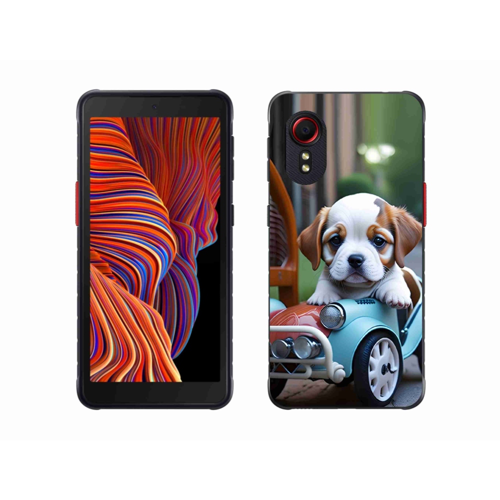 Gelový kryt mmCase na Samsung Galaxy Xcover 5 - štěně v retro autě