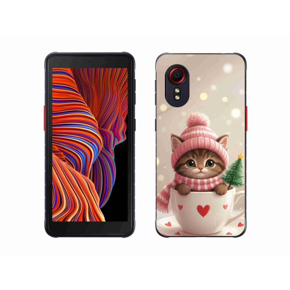 Gelový kryt mmCase na Samsung Galaxy Xcover 5 - vánoční kotě v hrnku
