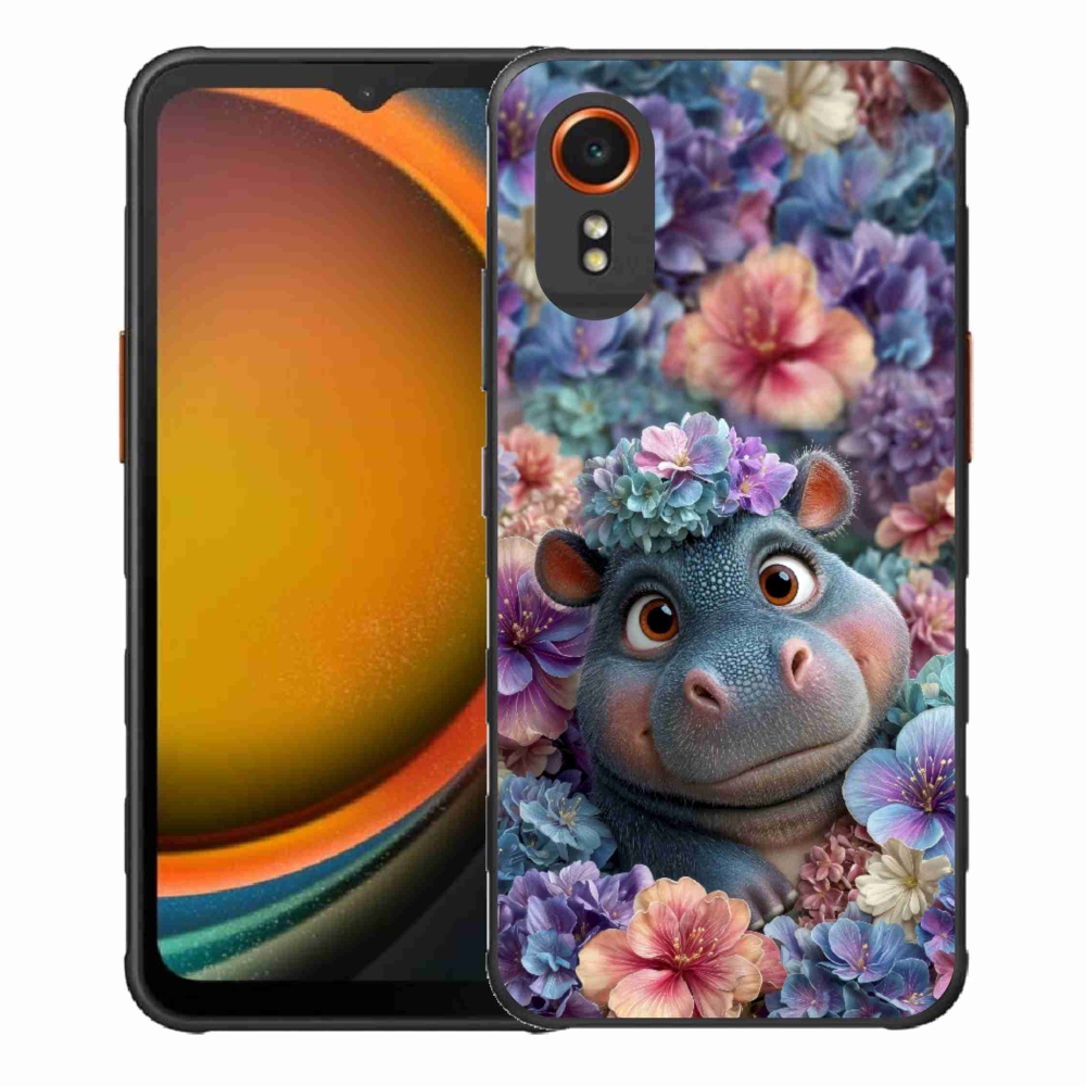 Gelový kryt mmCase na Samsung Galaxy Xcover 7 - hrošík v květinách