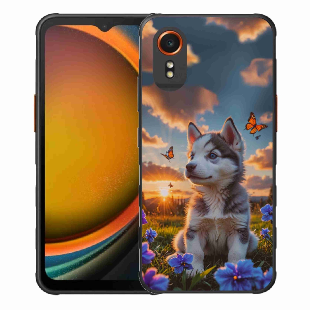 Gelový kryt mmCase na Samsung Galaxy Xcover 7 - husky při západu slunce