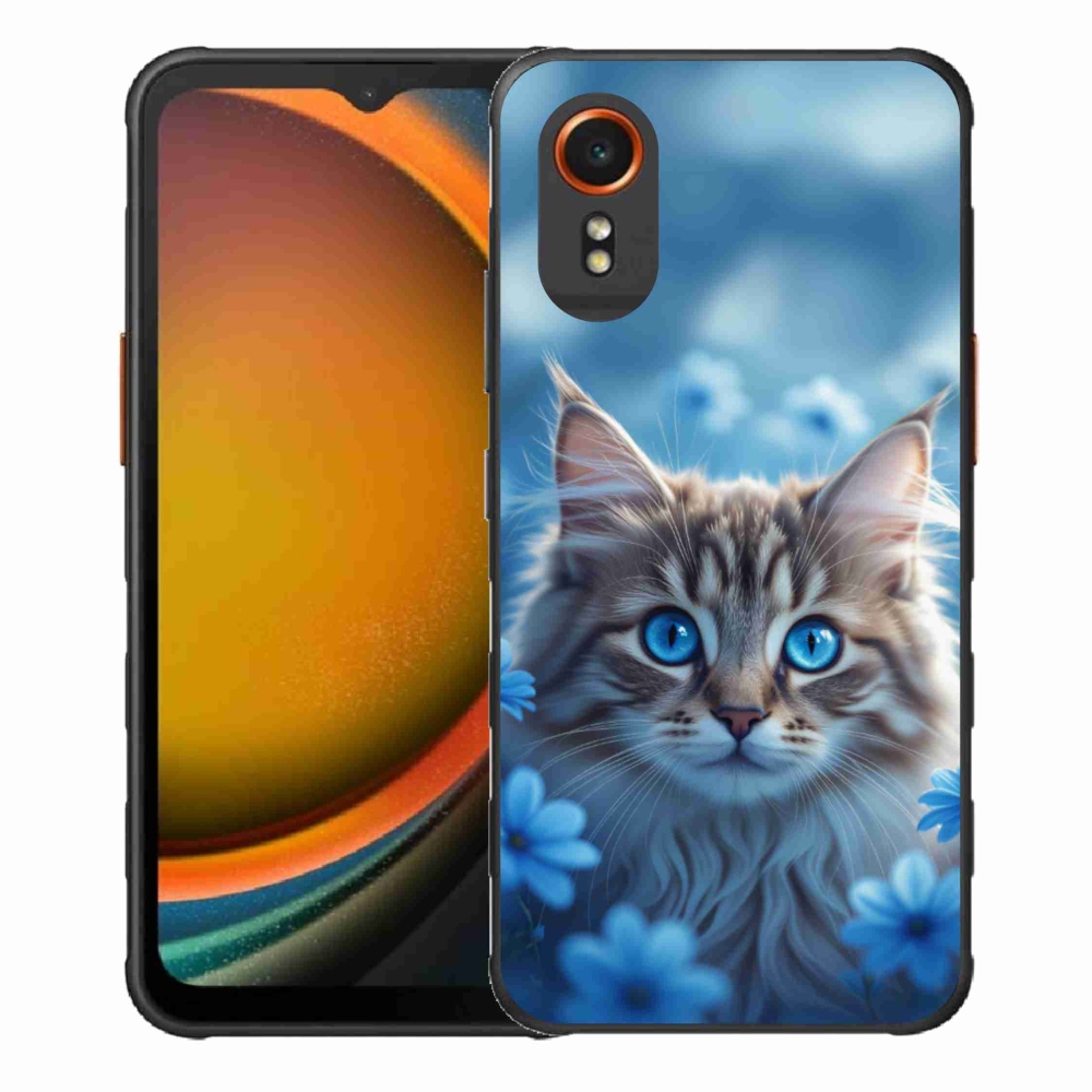 Gelový kryt mmCase na Samsung Galaxy Xcover 7 - koťátko v modrých květech