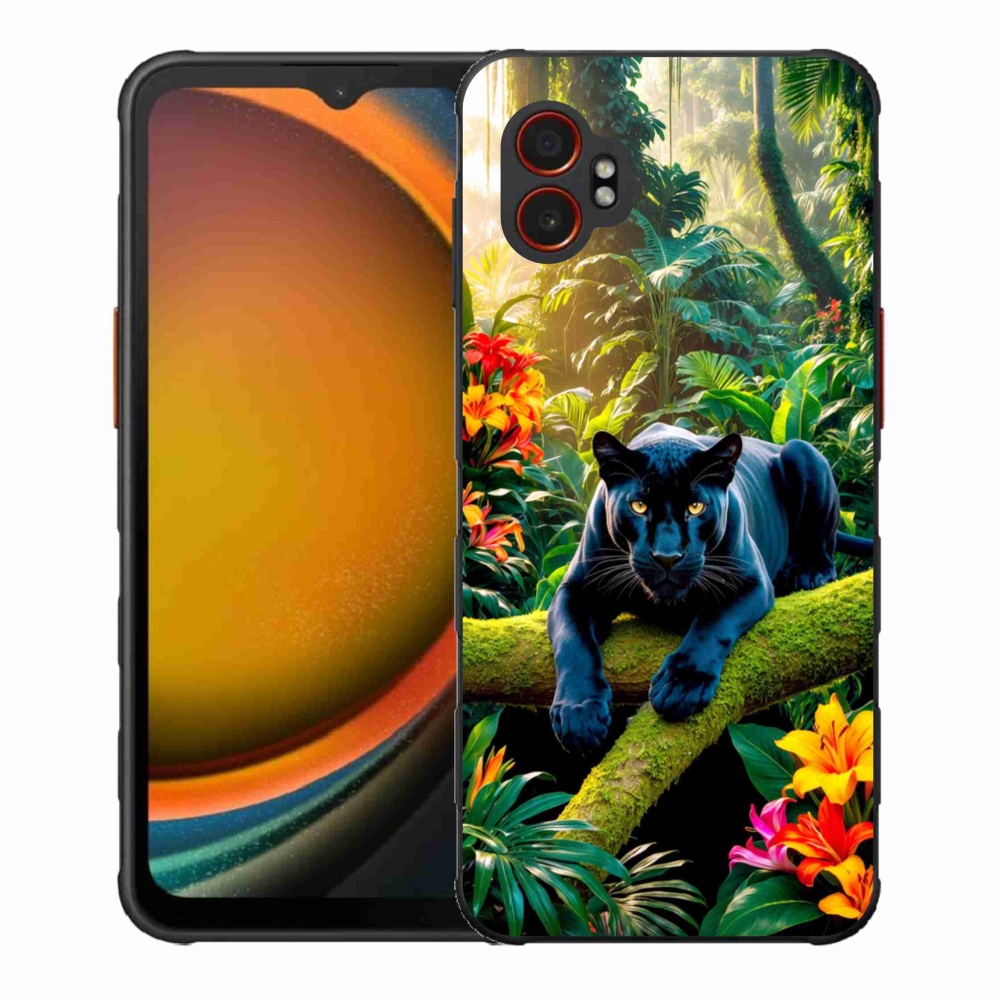 Gelový kryt mmCase na Samsung Galaxy Xcover 7 Pro - černý panter v džungli