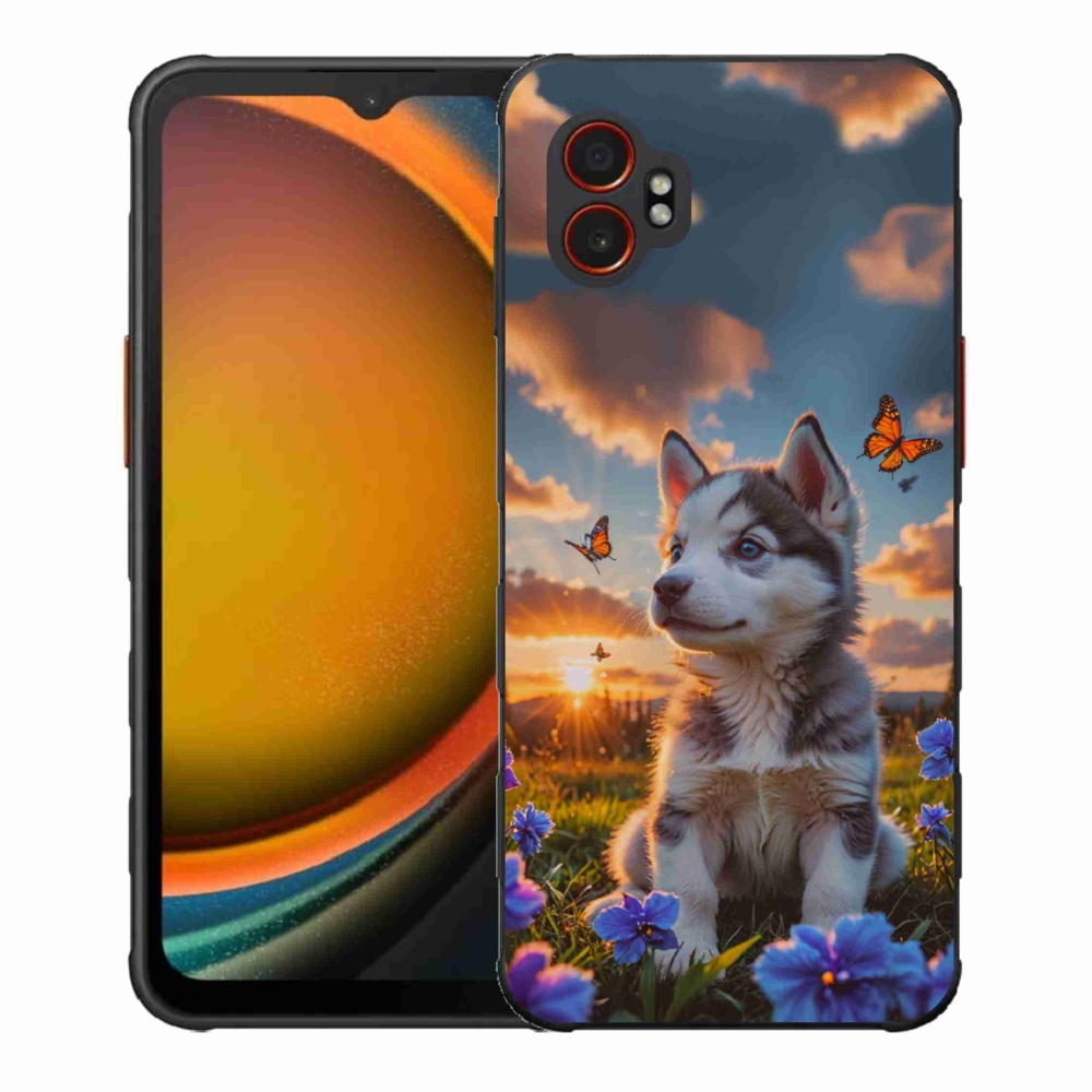 Gelový kryt mmCase na Samsung Galaxy Xcover 7 Pro - husky při západu slunce