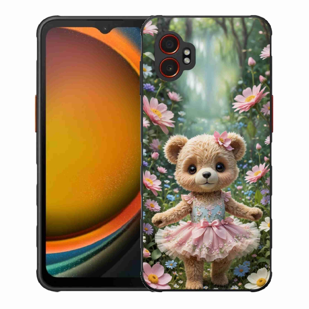 Gelový kryt mmCase na Samsung Galaxy Xcover 7 Pro - roztomilý medvídek v květinách