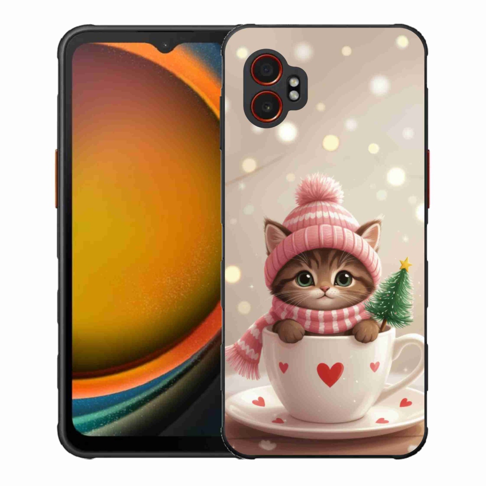 Gelový kryt mmCase na Samsung Galaxy Xcover 7 Pro - vánoční kotě v hrnku