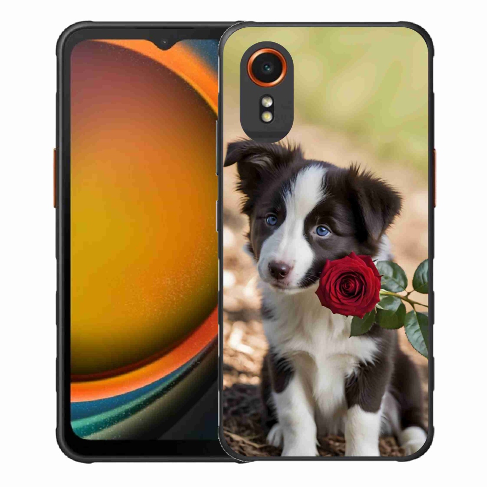 Gelový kryt mmCase na Samsung Galaxy Xcover 7 - roztomilá border kolie s růží