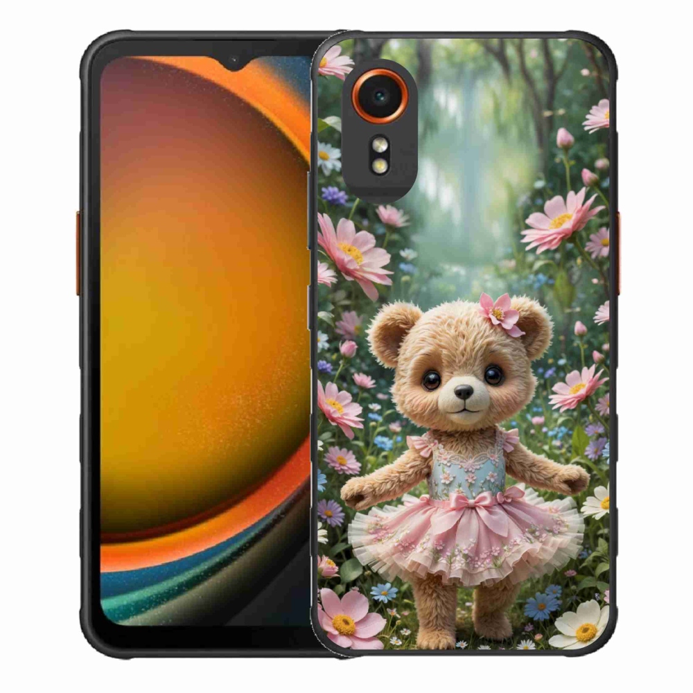 Gelový kryt mmCase na Samsung Galaxy Xcover 7 - roztomilý medvídek v květinách