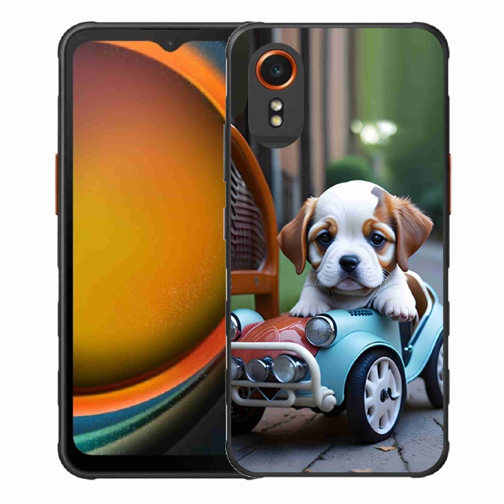 Gelový kryt mmCase na Samsung Galaxy Xcover 7 - štěně v retro autě