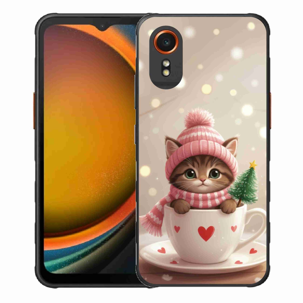 Gelový kryt mmCase na Samsung Galaxy Xcover 7 - vánoční kotě v hrnku