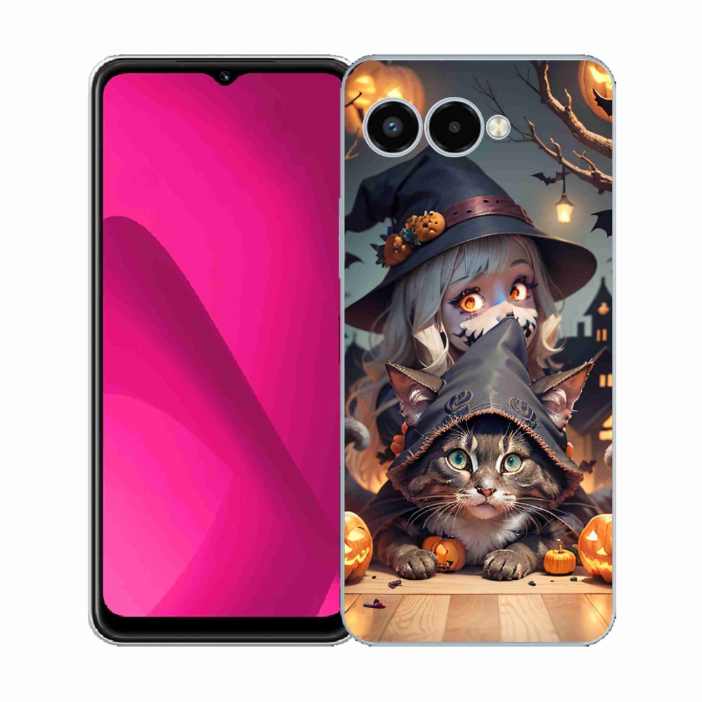 Gelový kryt mmCase na T-Mobile T Phone 3 - čarodějnice s kočkou