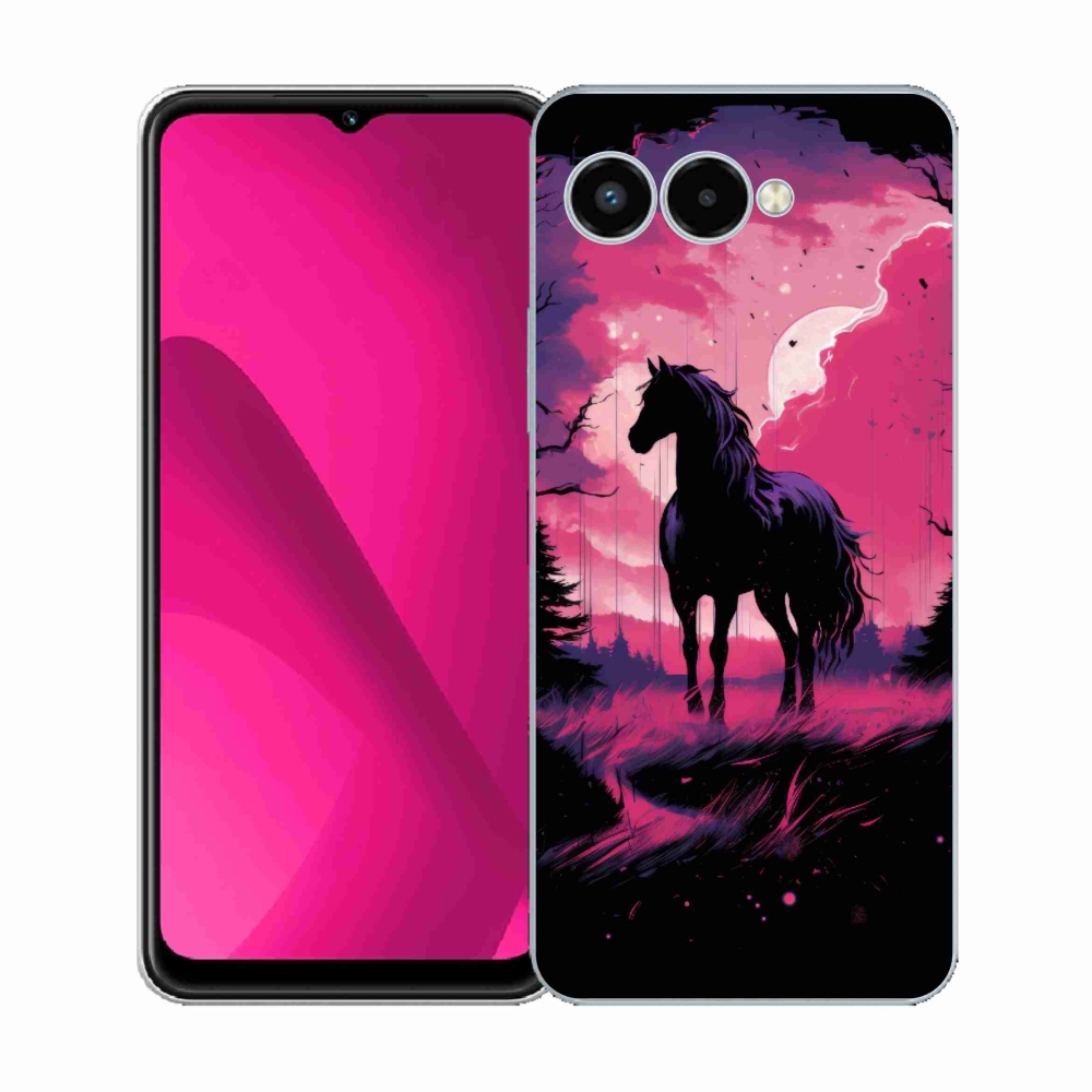 Gelový kryt mmCase na T-Mobile T Phone 3 - černý kreslený kůň 1