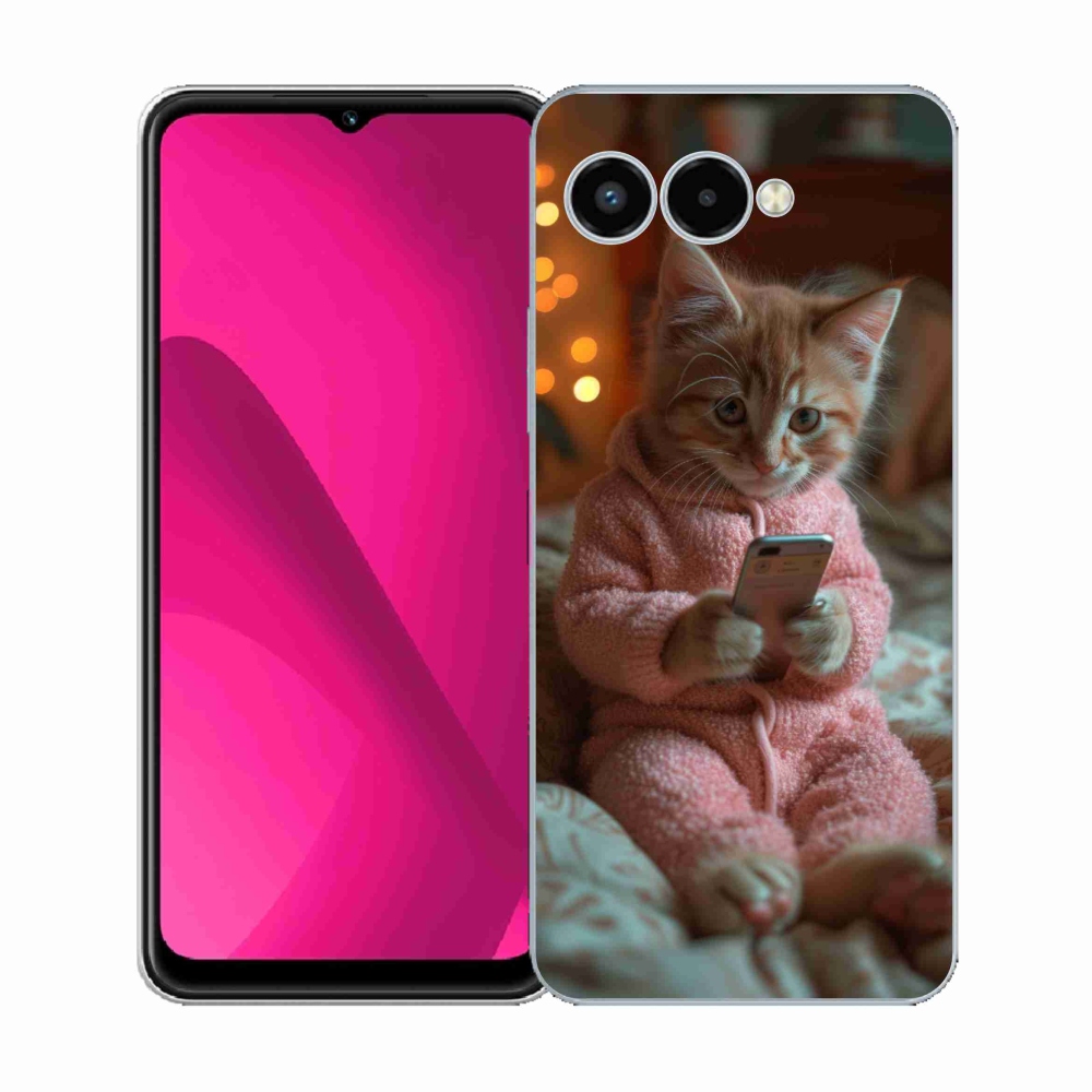 Gelový kryt mmCase na T-Mobile T Phone 3 - kotě s mobilem
