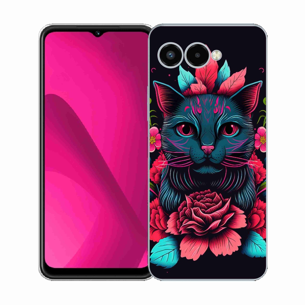 Gelový kryt mmCase na T-Mobile T Phone 3 - květiny a kočka