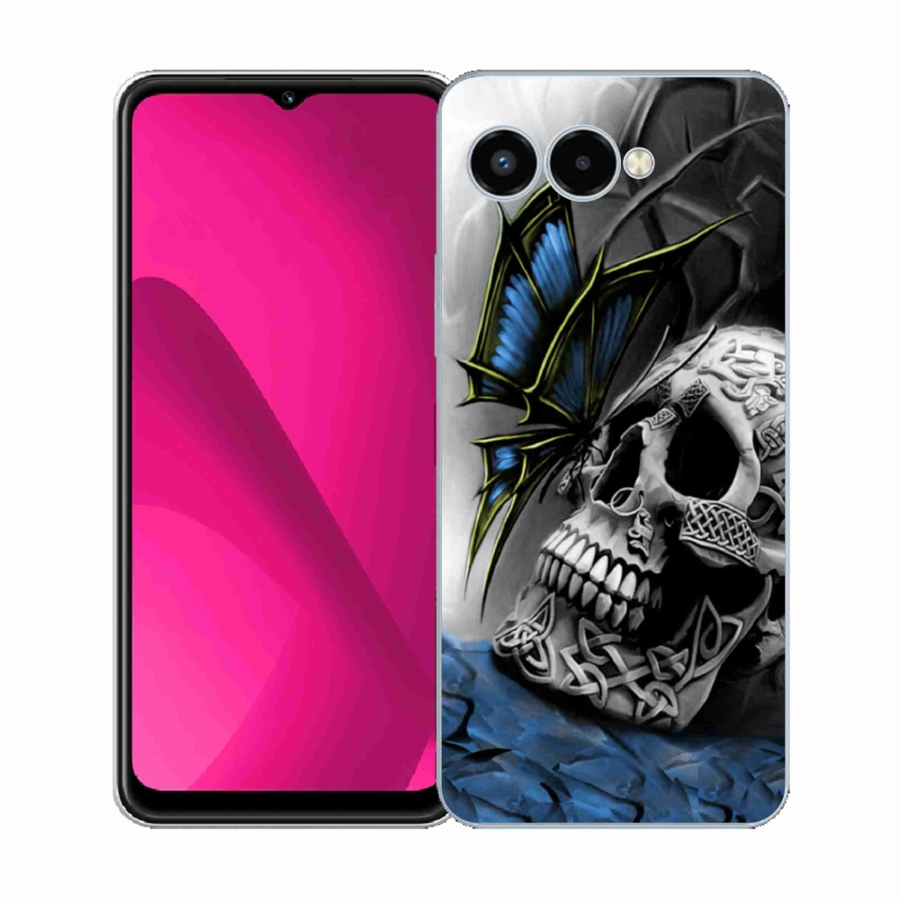 Gelový kryt mmCase na T-Mobile T Phone 3 - motýl a lebka