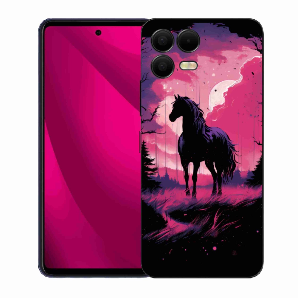 Gelový kryt mmCase na T-Mobile T Phone 3 Pro - černý kreslený kůň 1