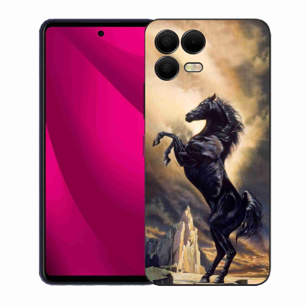 Gelový kryt mmCase na T-Mobile T Phone 3 Pro - černý kreslený kůň