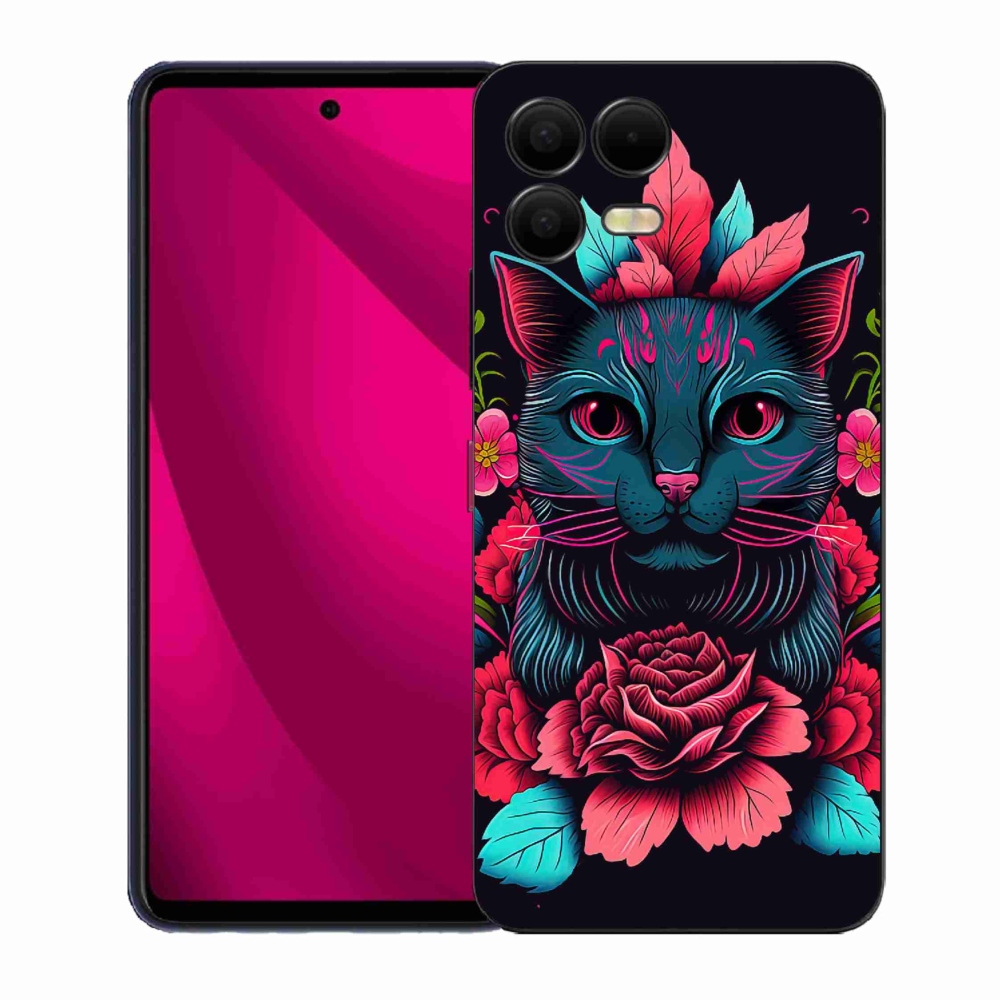 Gelový kryt mmCase na T-Mobile T Phone 3 Pro - květiny a kočka