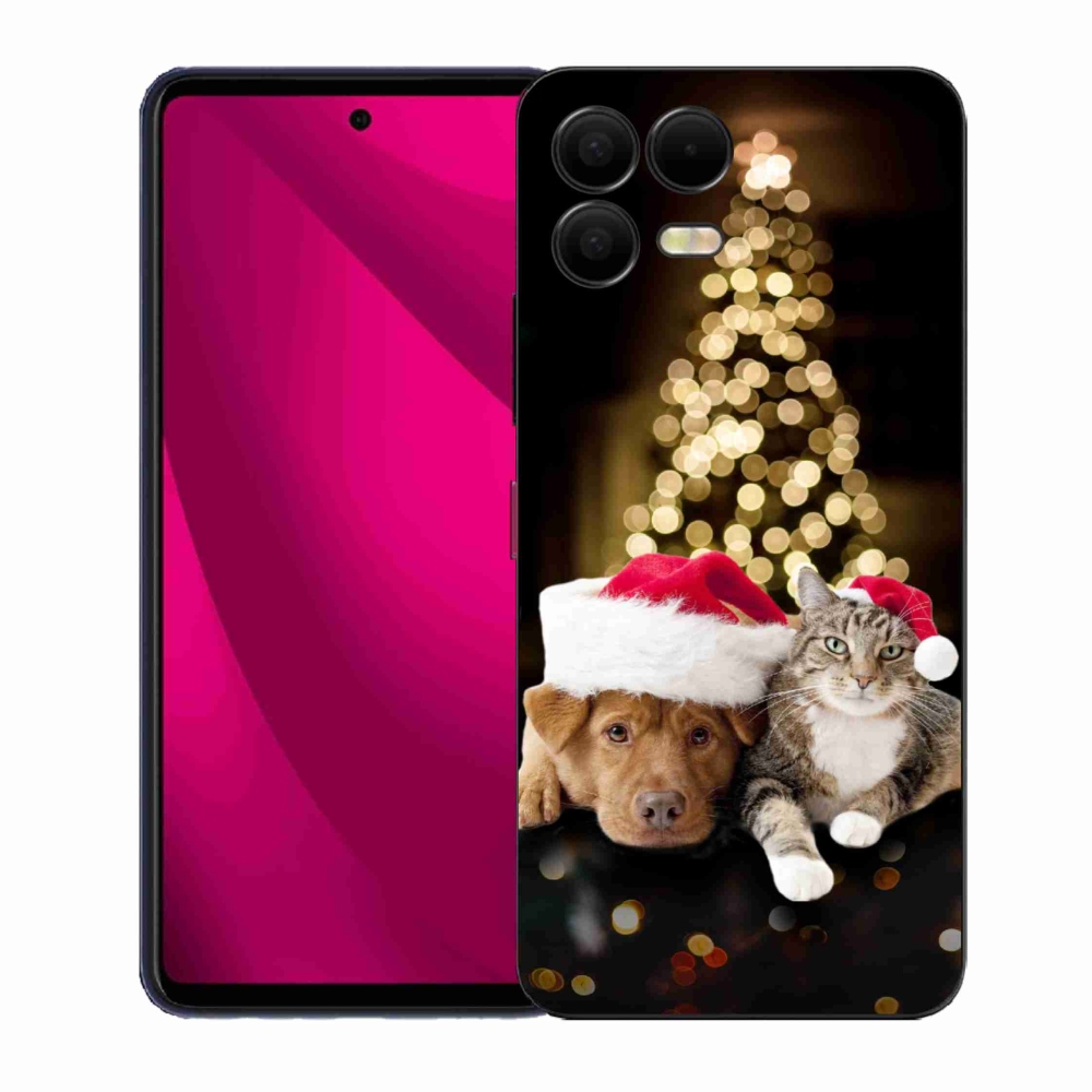 Gelový kryt mmCase na T-Mobile T Phone 3 Pro - vánoční pes a kočka