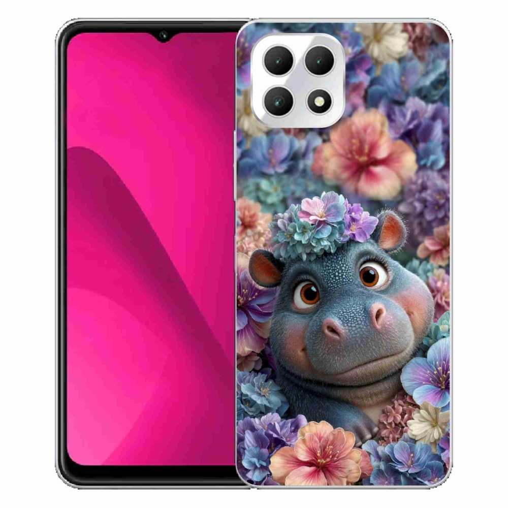 Gelový kryt mmCase na T phone 2 - hrošík v květinách